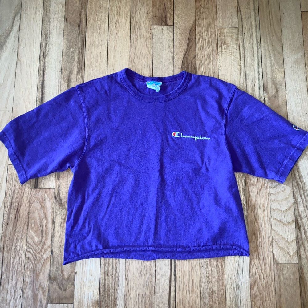 champion purple short sleeve cropped tee